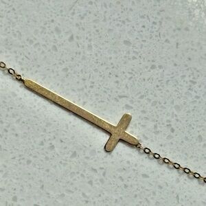 14kt Yellow Solid Gold Sideways Cross 585 Italian Made in Italy Necklace